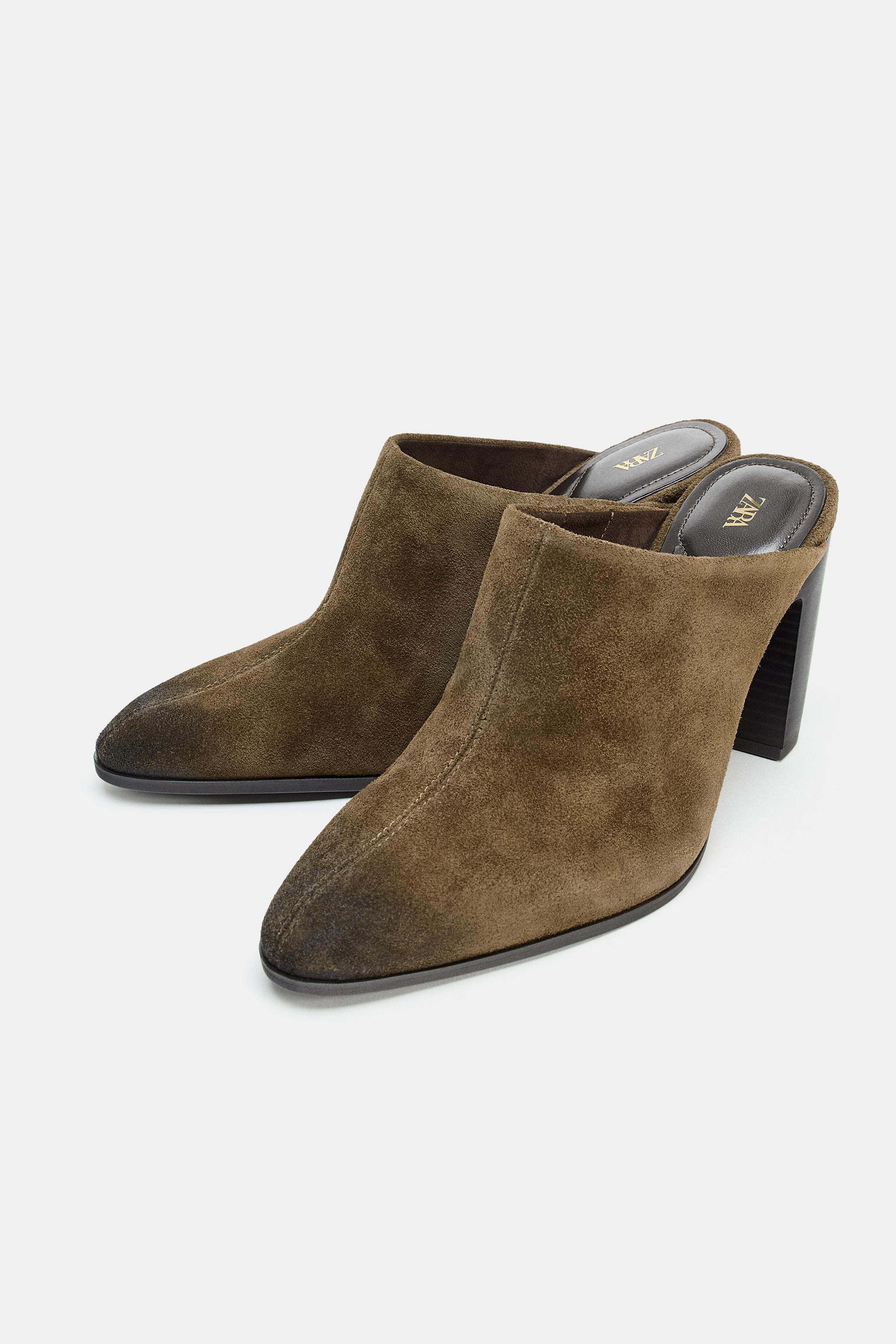 WORN EFFECT SPLIT LEATHER MULES